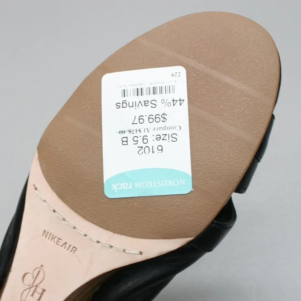 Cole Haan Ladies 9.5 Amari NikeAir Black Leather Open-toe Wedge Pump Heels Shoes - Picture 9 of 12